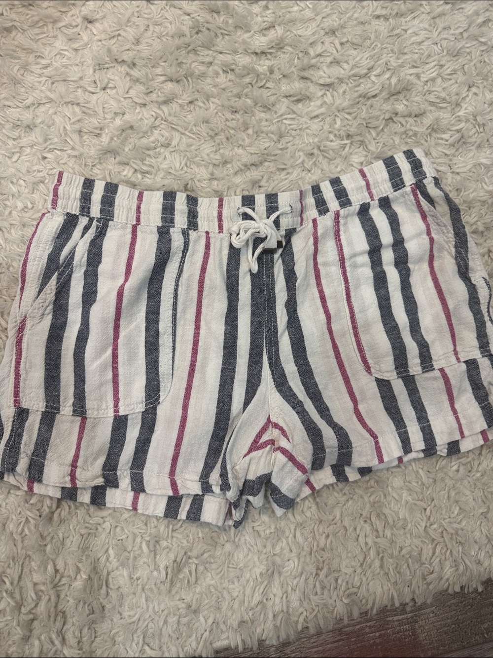 Time and Tru White Shorts with Navy & Pink Stripes